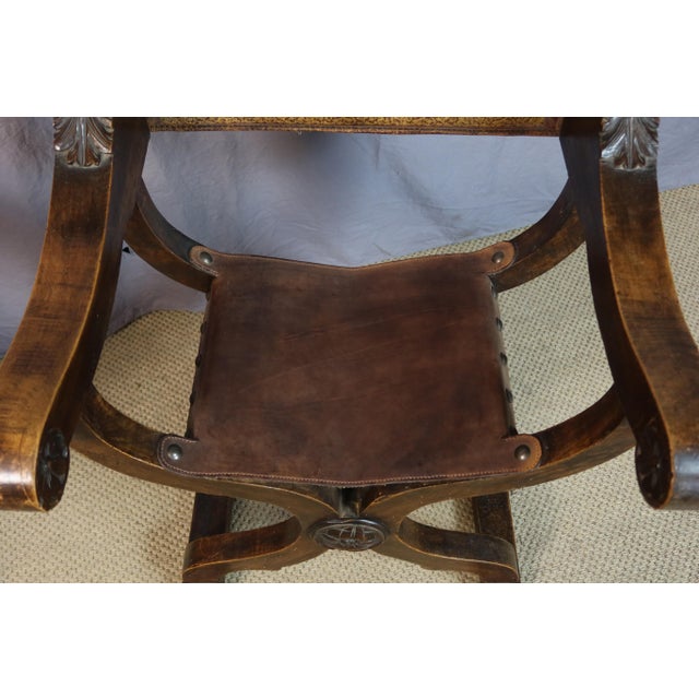 Wood Antique Curule Armchairs, 1800s, Set of 2 For Sale - Image 7 of 15