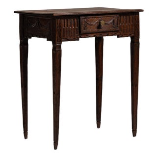 19th Century France Rich Walnut Brown Carved Walnut Side Table With Drawer For Sale