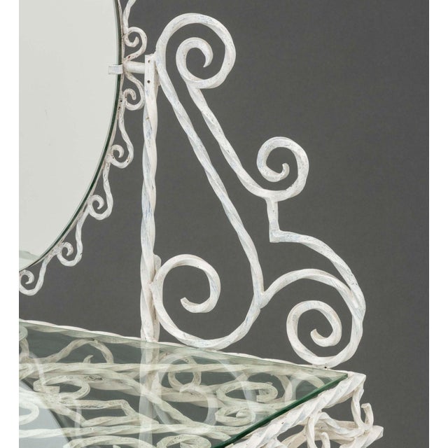 Mid 20th Century Modern White Painted Wrought Iron Vanity and Stool For Sale - Image 5 of 13