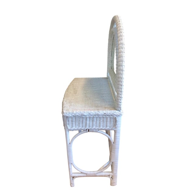 Traditional Vintage Wicker Dressing Table Vanity With Arched Mirror For Sale - Image 3 of 8