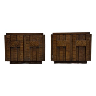 Pair Lane Staccato Brutalist Nightstands - Vintage Mid Century Bedside Tables For Sale