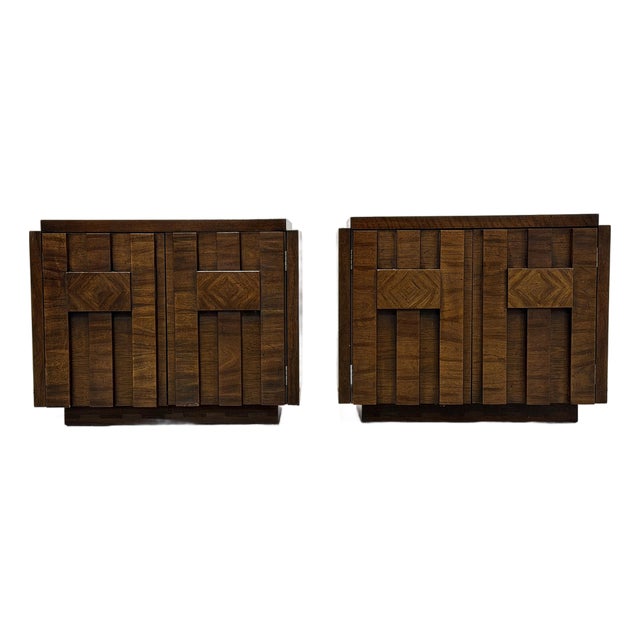 Pair Lane Staccato Brutalist Nightstands - Vintage Mid Century Bedside Tables For Sale