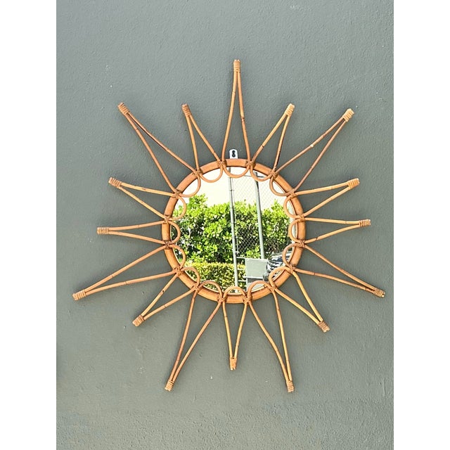 Khaki Vintage Italian Bent Rattan Sunburst Mirror For Sale - Image 8 of 12