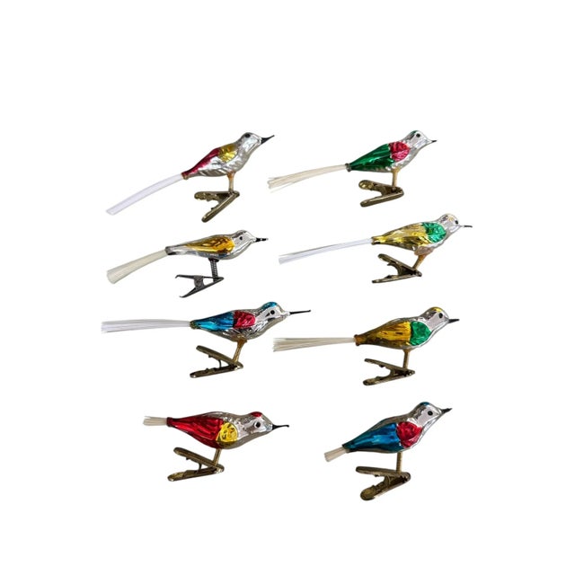 Set of 8 Mercury Glass Bird Clip on Ornaments For Sale - Image 4 of 5