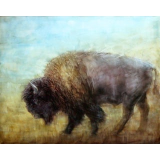 Tatanka by Brian Sostrom | Acrylic on panel of a bison in a natural setting For Sale