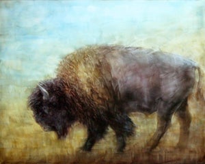 Tatanka by Brian Sostrom | Acrylic on panel of a bison in a natural setting