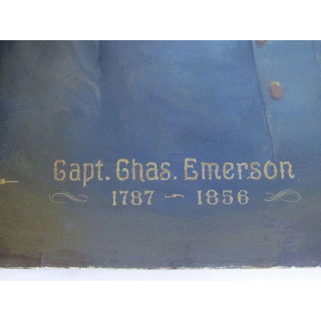 Well-painted portrait of a Naval officer in uniform with ship's rigging in the background. Measures 31" by 43 1/2". On the...