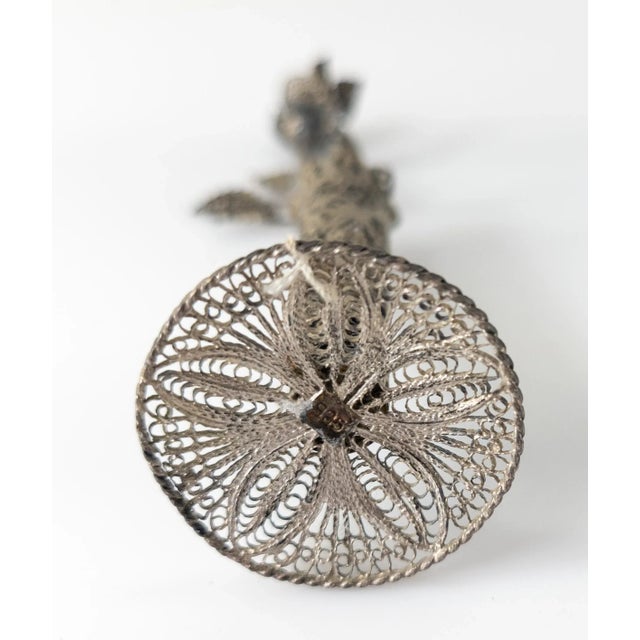 Silver Early 20th Century Sterling Silver 925 Filigree Flower Vase With Rose For Sale - Image 8 of 10