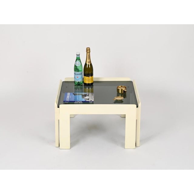 White Square Coffee Table with Smoked Glass by Carlo Scarpa for Afra & Tobia Scarpa, Italy, 1960s For Sale - Image 11 of 12