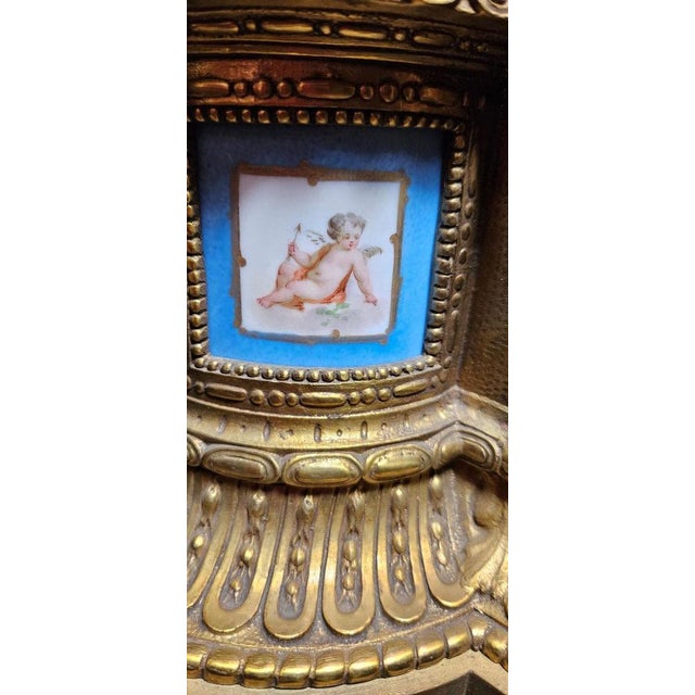 Pendulum in Bronze and Sèvres Porcelain with Candelabras, Set of 3 For Sale - Image 9 of 17