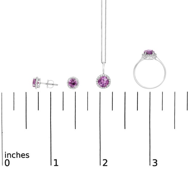 10K White Gold Purple Amethyst and 3/8 Cttw Diamond Halo Jewelry Set (Earrings, Pendant & Ring) For Sale In New York - Image 6 of 6