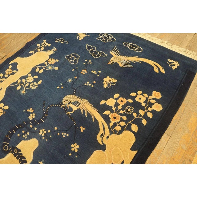 1920s 1920s Navy Blue Scene Pictorial Antique Chinese Peking Carpet 5' X7' 8" Knotted Wool Rug For Sale - Image 5 of 12