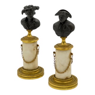 Mid 19th Century Grand Tour Pair of French Bronze Busts with Marble Ormolu and Brass For Sale