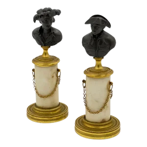 Mid 19th Century Grand Tour Pair of French Bronze Busts with Marble Ormolu and Brass
