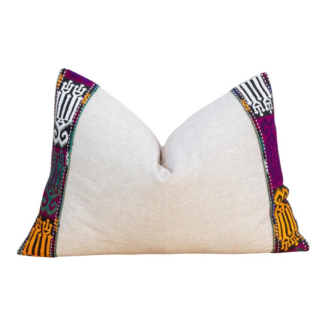 Ciona Linen Tribal Border Pillow For Sale