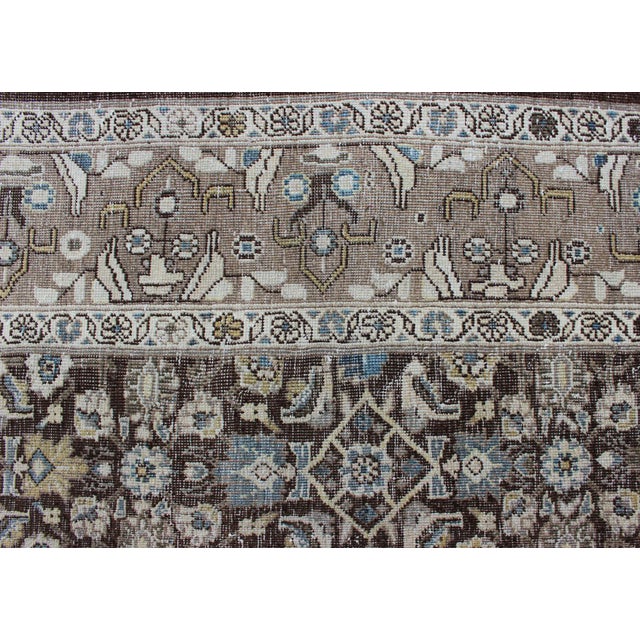 Chocolate Brown Background Antique Persian Tabriz Rug With All-Over Design For Sale - Image 9 of 16
