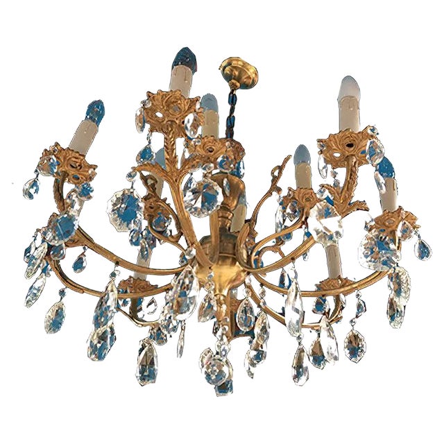 Bras & Crystal Chandelier, 1960s For Sale