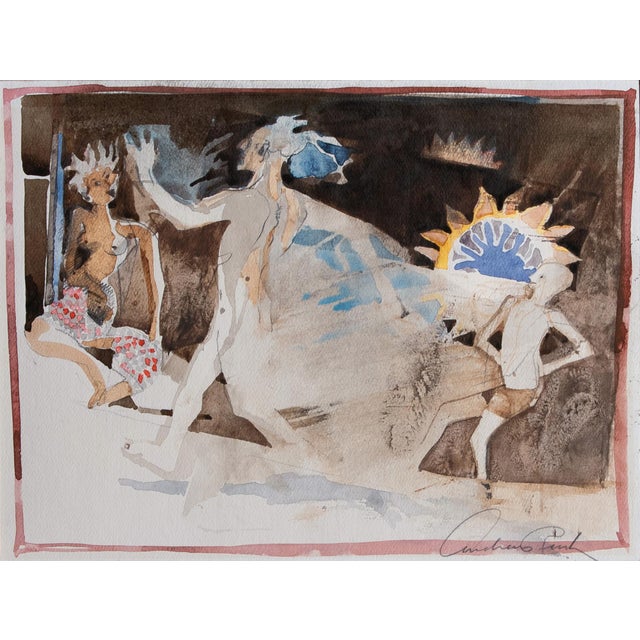 Signed lower right "Andrew Rush" (American, b. 1931) and painted circa 1985. Displayed in a rubbed, gilt wood frame with...