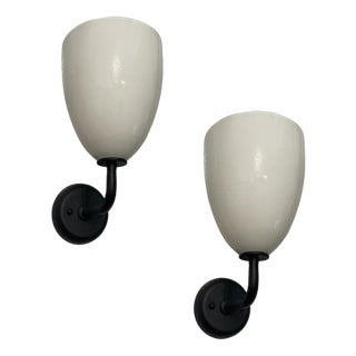 Black and White Opaline Glass Sconces, 1980s, Set of 2 For Sale