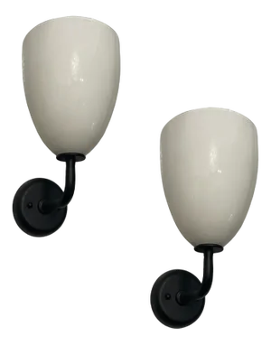 Black and White Opaline Glass Sconces, 1980s, Set of 2