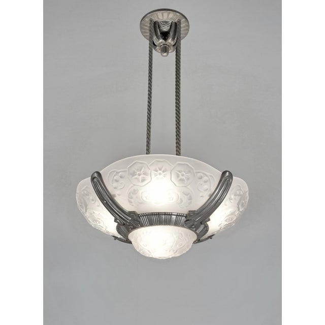 Atelier Petitot Petitot & Muller Freres French Art Deco Multi-Light Chandelier 1930s - Floral Glass For Sale - Image 4 of 15