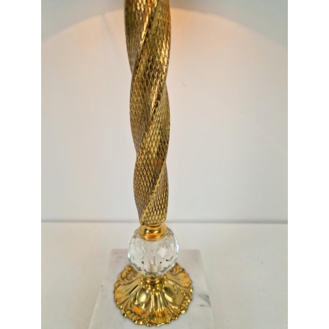 Metal Empire Marble Crystal Brass Stem Table Lamp, 1920 For Sale - Image 7 of 10