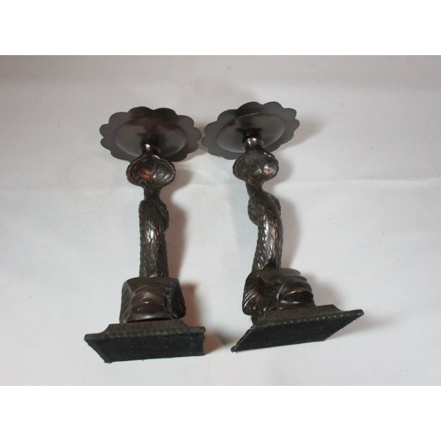 1980s Bronze Stylized Koi Piller Candleholders- a Pair For Sale - Image 11 of 12