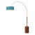 1980s Tambo 92"h 1-Light Arc Lamp, Turquoise Linen Shade, Dark Walnut Base, Weathered Brass, Dimmable, for Living Room or Bedroom For Sale