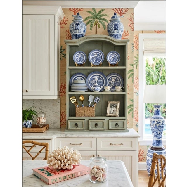 Vintage Rustic French Country Pale Green 3 Drawer Arched Distressed Wall Cabinet Shelving Unit For Sale - Image 9 of 13