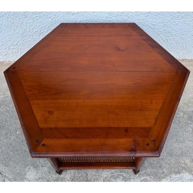 Hexagonal Wooden Coffee Table With Woven Cane Lower Tier For Sale - Image 6 of 11