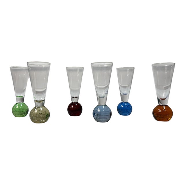 Mid-Century Italian Style Bullicante Bubble Base Cordial Shot Glasses - Set of 6 For Sale