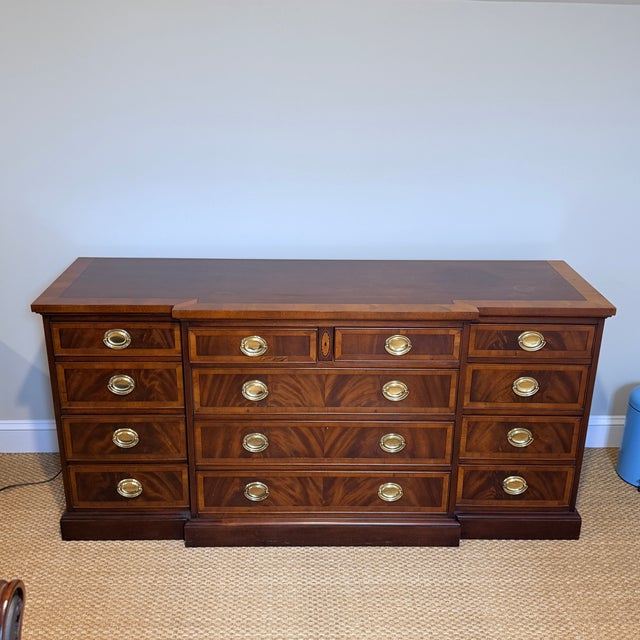 Wood Hekman Georgian Breakfront Dresser For Sale - Image 7 of 8