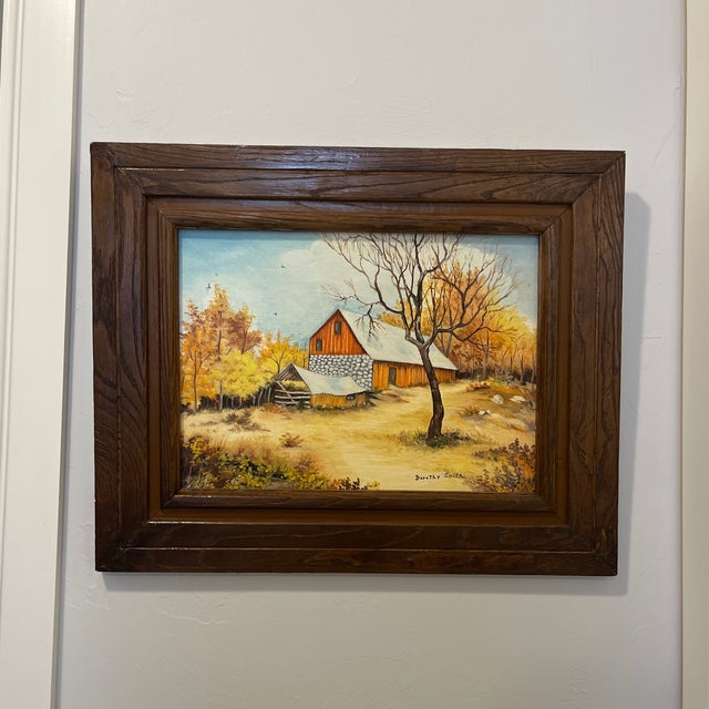 Vintage Stone Barn Painting By, Dorothy Smith Oil on Canvas, Framed For Sale In Oklahoma City - Image 6 of 7