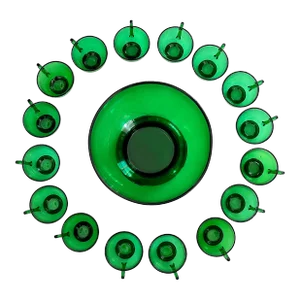 Vintage Green Glass Punch Bowl Set