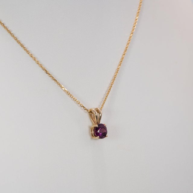 Rhodolite Garnet Pendant With Solid 14k Gold – Round 5mm, Gemstone Pendant For Sale In Columbus - Image 6 of 7