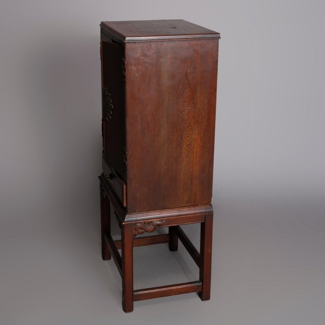 Arts & Crafts Style Carved Oak Cellaret with Figural Cast Phoenix Hardware C1910 For Sale - Image 12 of 12