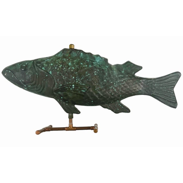 Early 20th Century Antique American Patinated Copper Fish Weathervane on Custom Display Stand For Sale - Image 5 of 10