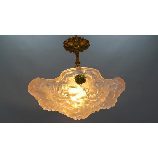 French Light Pink Frosted Glass Pendant Light with Grapes Vines by Verdun, 1930s For Sale - Image 10 of 18