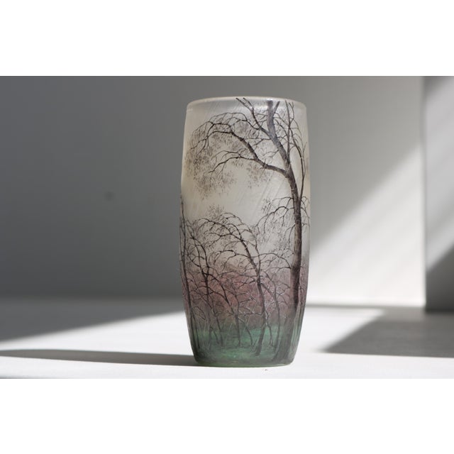 Glass Cameo Etched and Enameled Glass Paysage de Pluie Vase with Rain Scene from Daum Freres, 1900 For Sale - Image 7 of 10