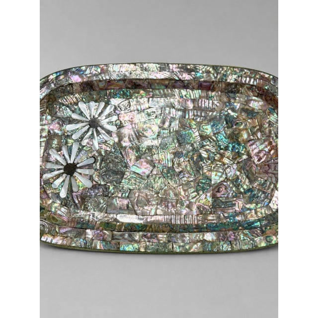 Los Castillo Taxco Mexican Modernist Abalone, Mother of Pearl & Silvered Tray For Sale In Providence - Image 6 of 9