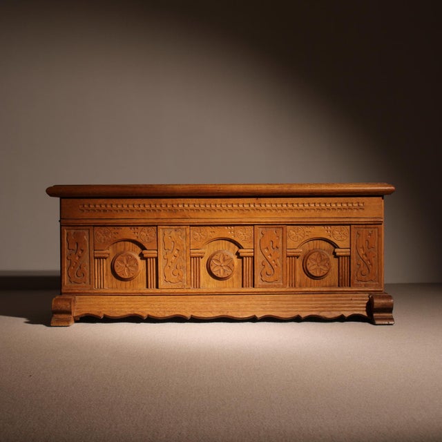 Carved Oak Chest with Decorative Front, Germany, 1970s For Sale - Image 12 of 12