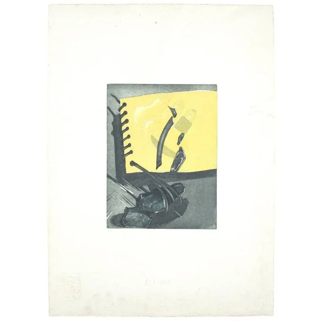 Composition is a beautiful artwork realized by Italo Scelza in 1977. Etching. Hand signed and dated in the lower right...