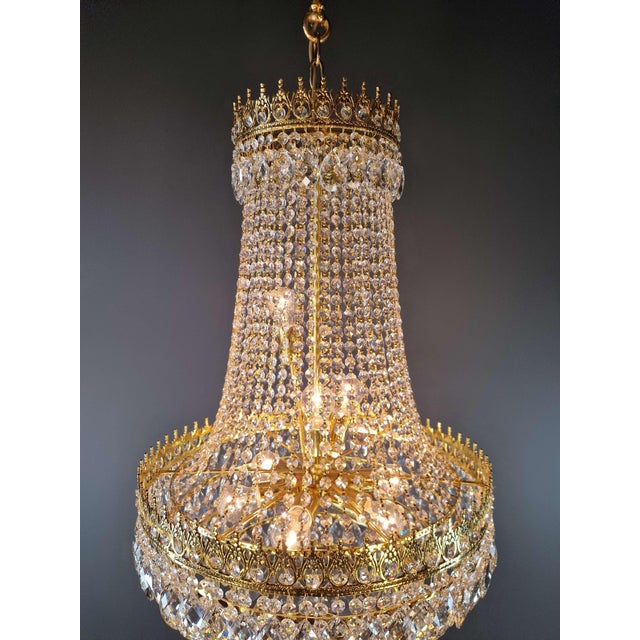Empire Style Crystal Basket Chandelier Handcrafted Crystal Ornamentation For Sale - Image 9 of 11