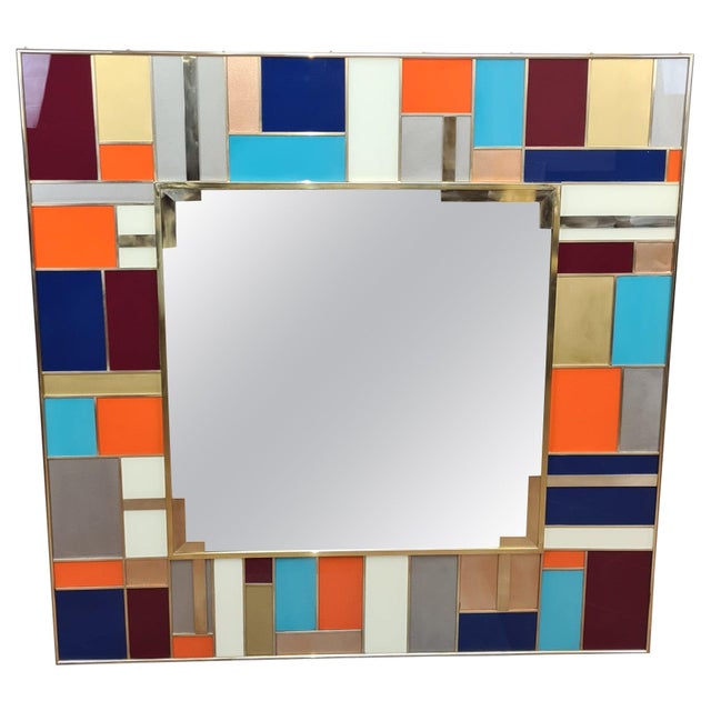 Not Yet Made - Made To Order Square Multicolor Murano Wall Mirror with Brass Inserts from Justfurnituress SRL For Sale - Image 5 of 5