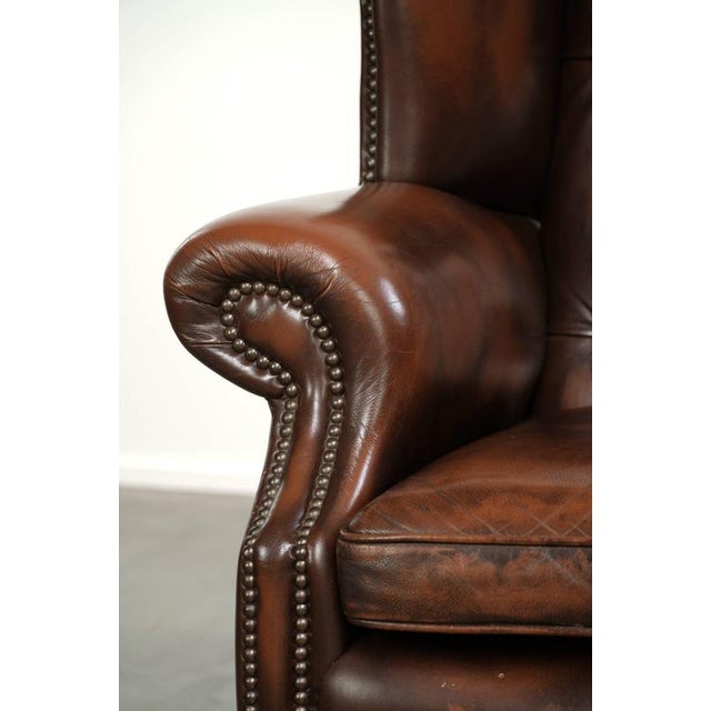 Chesterfield Wing Chair in Cowhide Leather For Sale - Image 10 of 13