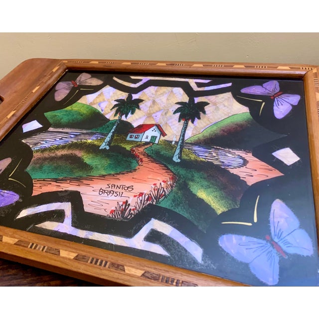 1930s 1930s Brazilian Art Deco Butterfly Wing Cocktail Tray Santo’s Landscape For Sale - Image 5 of 7