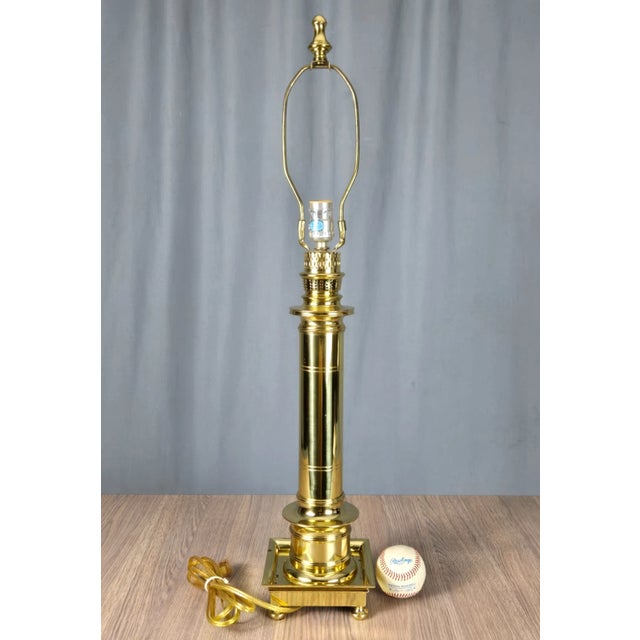1990s Frederick Cooper Brass Faux Lantern Column Footed Table Lamp For Sale - Image 6 of 17
