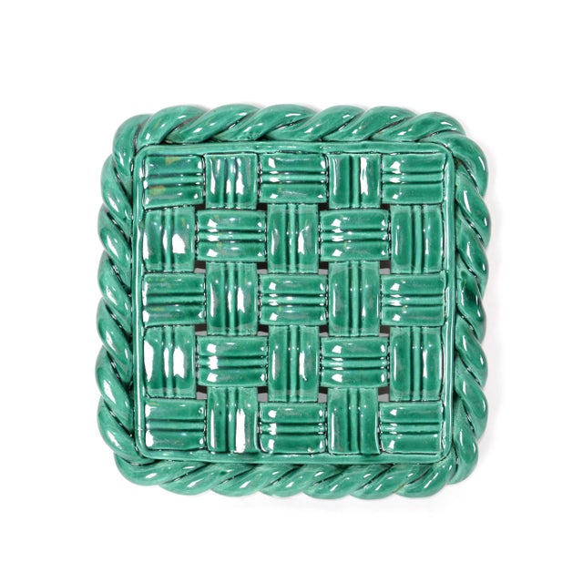 1950s Vallauris France Glazed Ceramic Woven Green Trivet Mid-Century Modern Pottery For Sale - Image 5 of 13