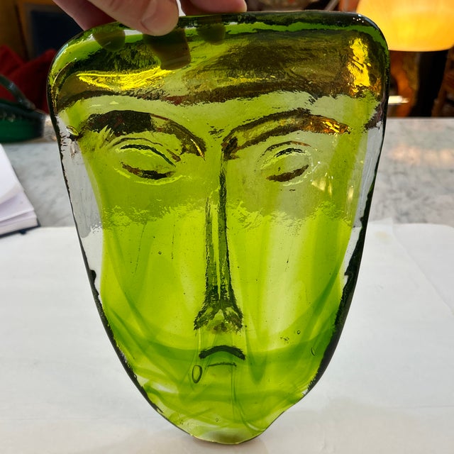 Erik H. Glund for Kosta Boda Blown Green Glass Face Sculpture For Sale - Image 10 of 10