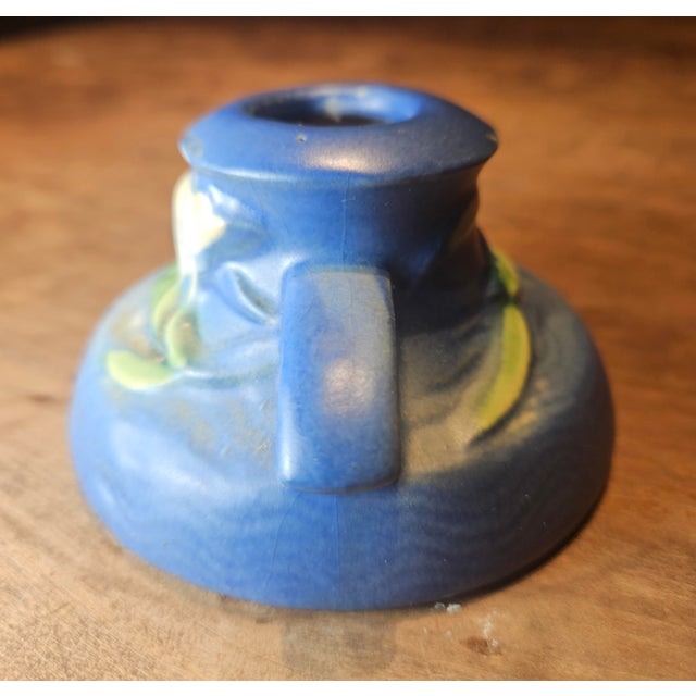 Roseville Pottery Roseville Blue Freesia Single Candle Holder For Sale - Image 4 of 9